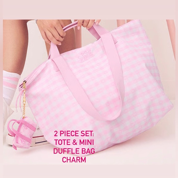 NWT💗SET💗Victoria’s Secret PINK x LOVESHACKFANCY Large TOTE& Mini Duffle Keychain - Picture 2 of 12